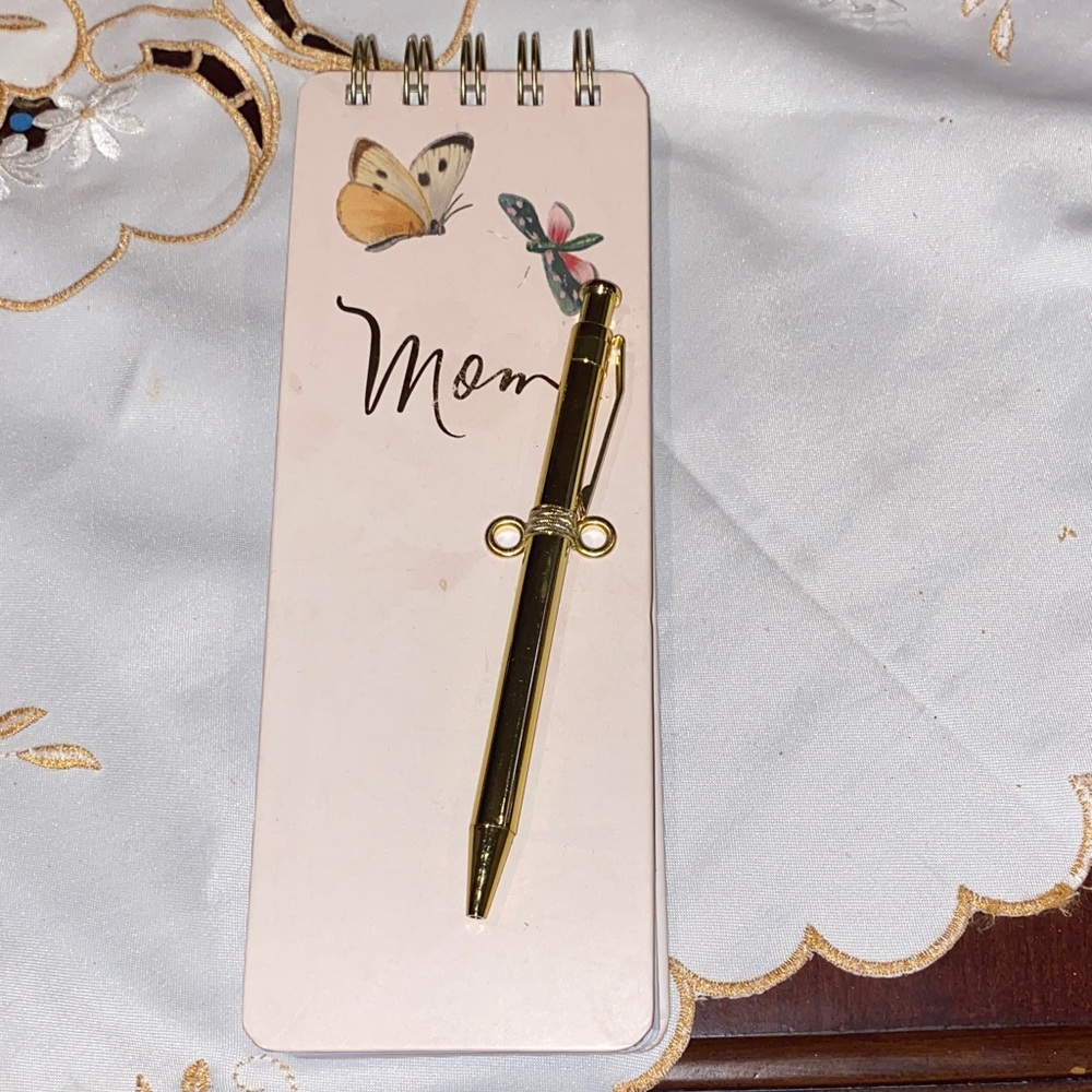 Gold Pen with Butterfly Notepad